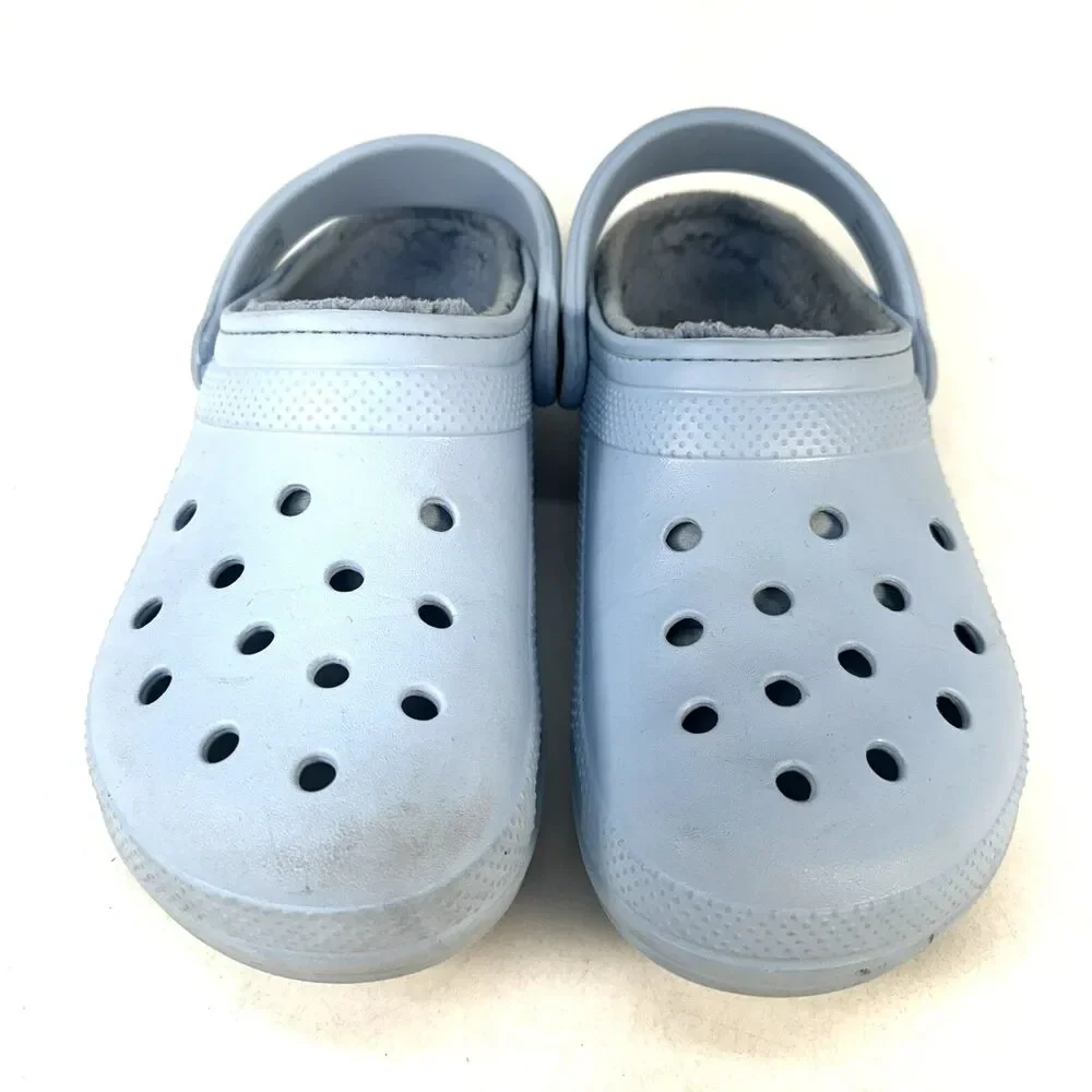 Crocs Classic Lined Mens 9 Womans 11 Faux Fur Slip On Clog Sandal Light Blue